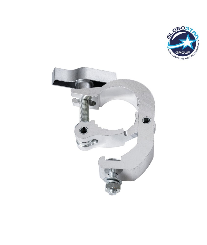 GLOBOSTAR® CLAMPS 51185 Stage Hook Γάντζος Αλουμινίου Ύψηλης Αντοχής για Κρέμαση, Στήριξη & Τοποθέτηση Προϊόντων Stage σε Τράσες Αδιάβροχο IP65 - Νίκελ Βούρτσας - Μ17 x Π12 x Υ3cm
